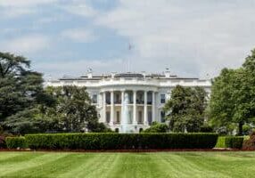 The White House in Washington DC from the South Lawn on a beauti